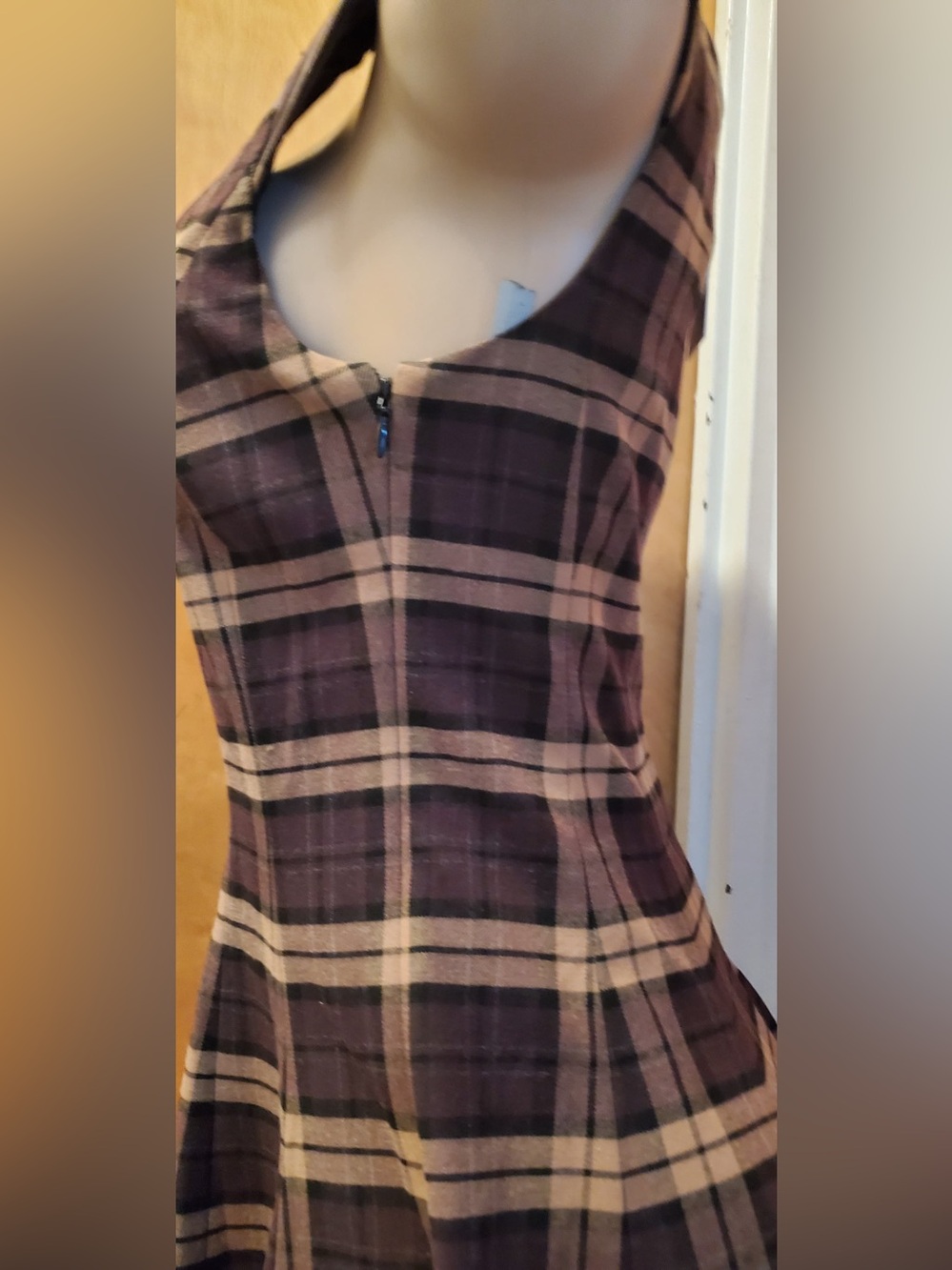 Aritzia Brown Plaid Sleeveless Fit-and-Flare Mini Dress - Picture 7 of 7